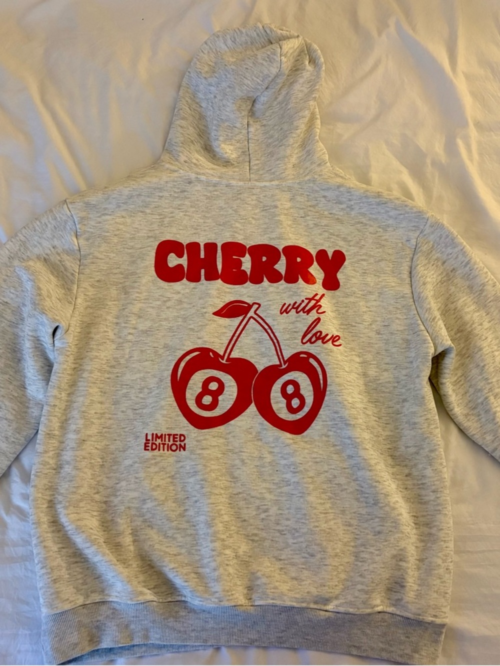 Cherry with Love Gray Hoodie with Red Graphic